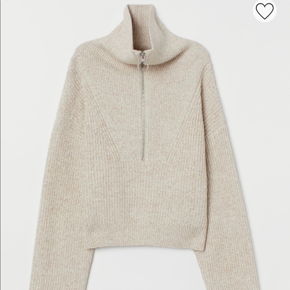 H&M rib knit quarter zip in light beige XS